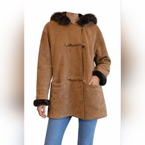 Vintage Novelti Suede Coat With Real Fur Trim, Women's Size M